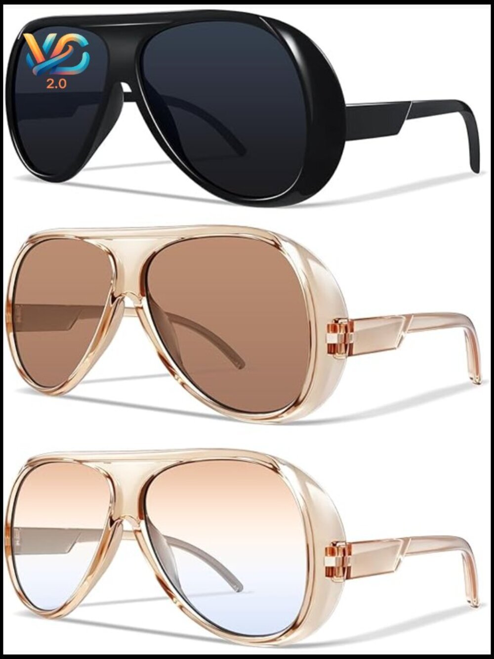 Retro Oversized Square Aviator Sunglasses for Women UV400 Protection Driving